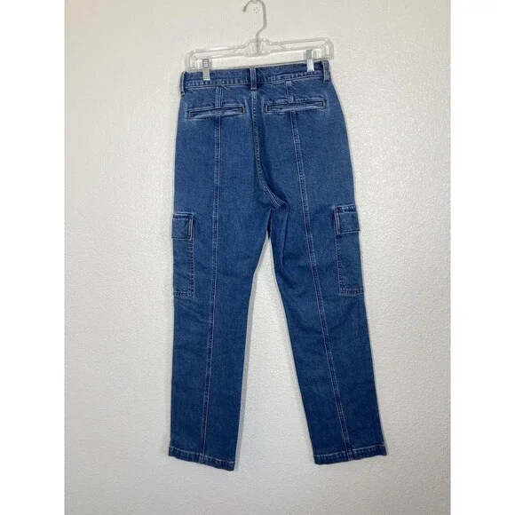 Madewell Jeans Womens 27 Blue 90s Straight Cargo High Rise Utility Denim Pockets - Picture 14 of 16